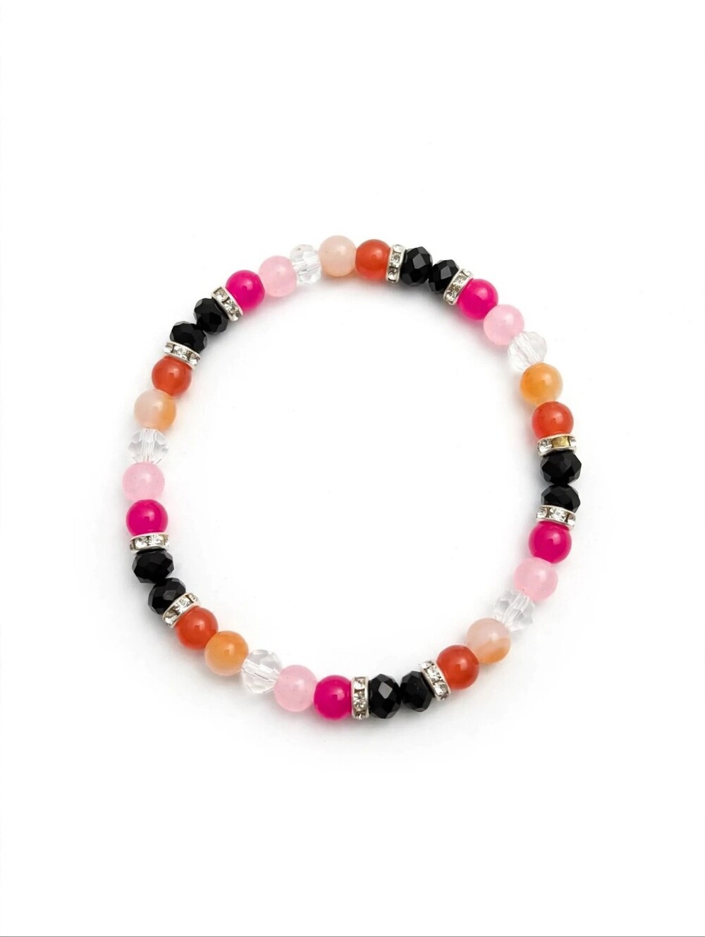 Multicolor Beaded Stretch Bracelet with Pink and Orange Accents